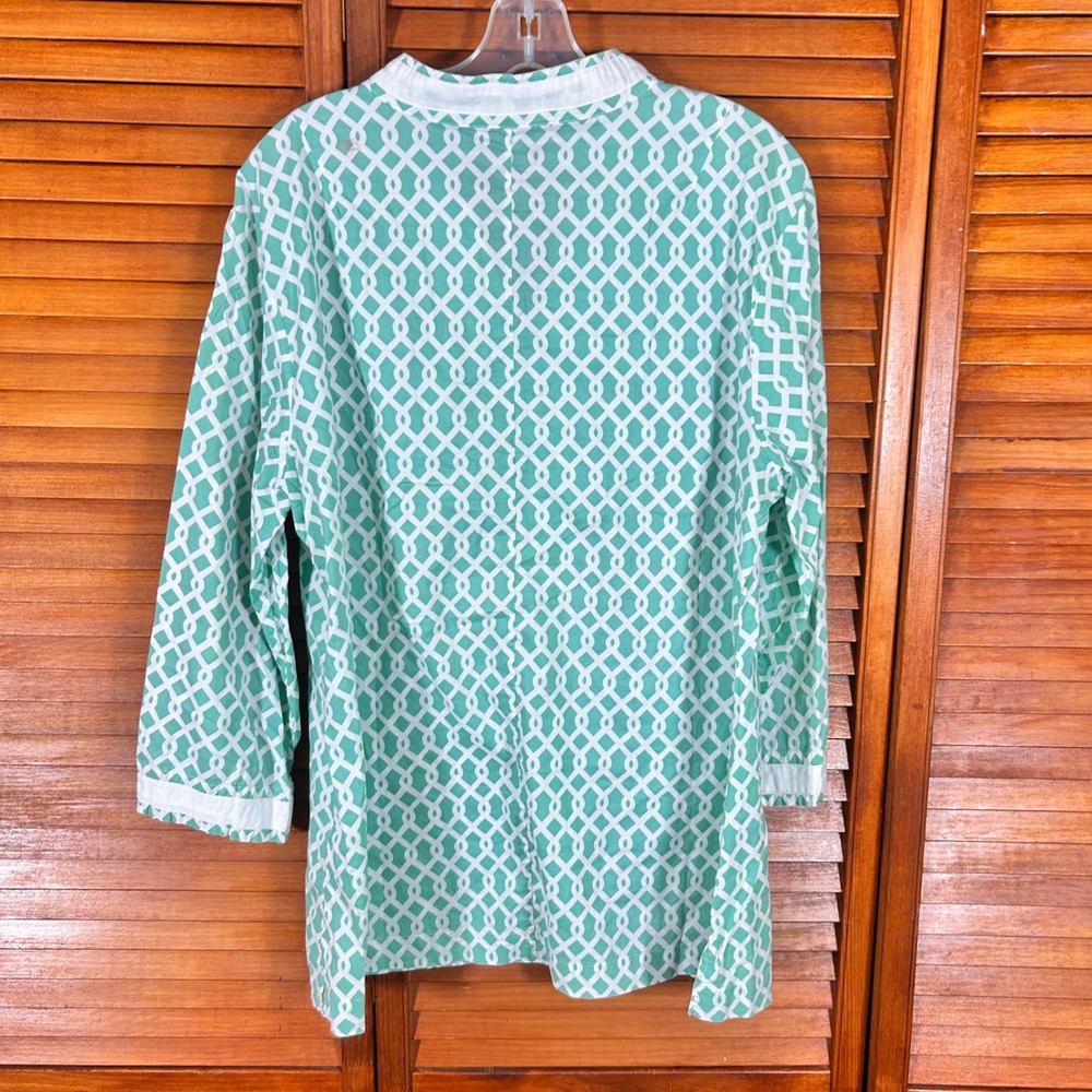 Peter Millar Womens XL Mint Green White Geometric Lattice 3/4 Sleeve Tunic Top - Picture 2 of 6
